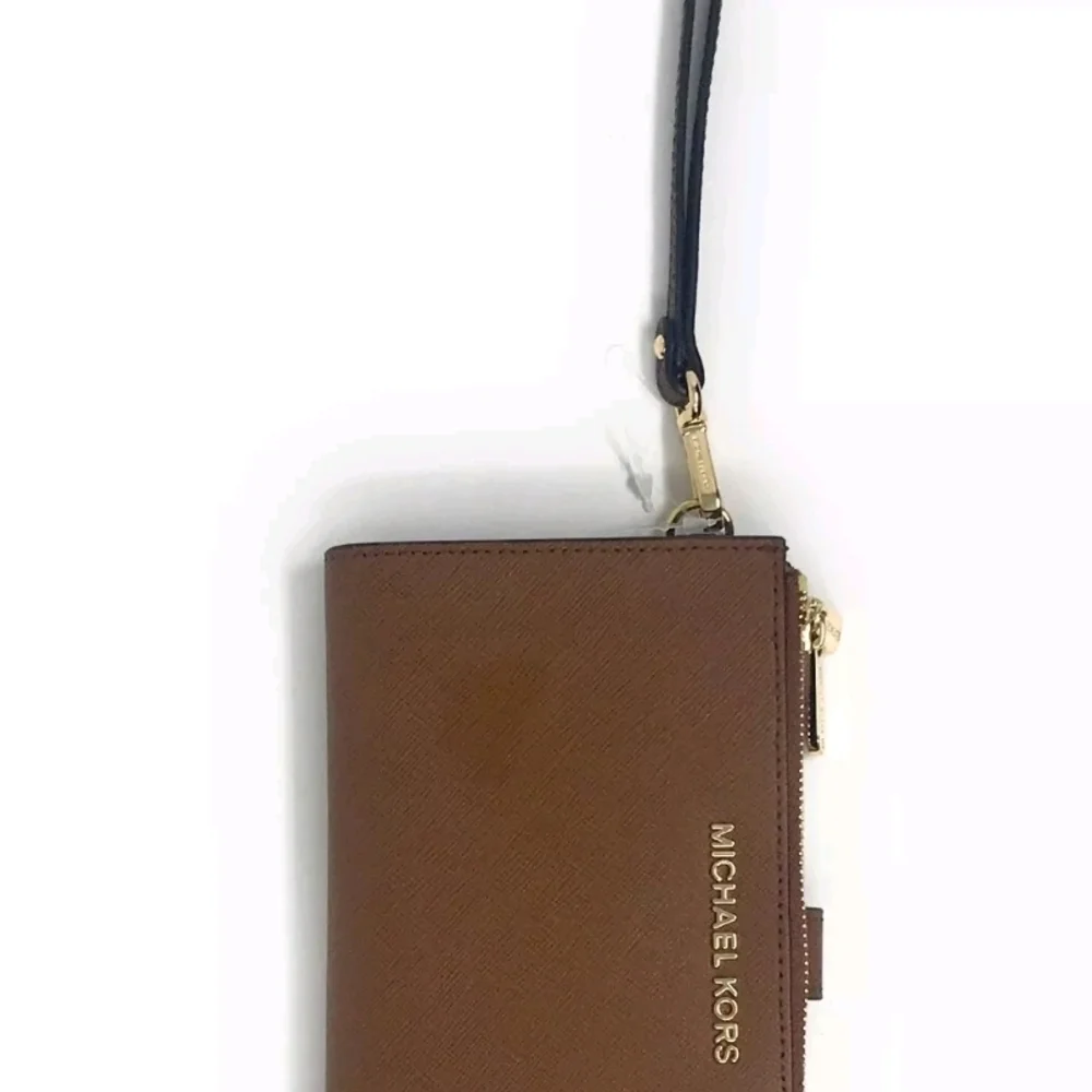 Michael Kors Jet Set Saffiano Leather Double Zip Wristlet - Luggage Brown - $258